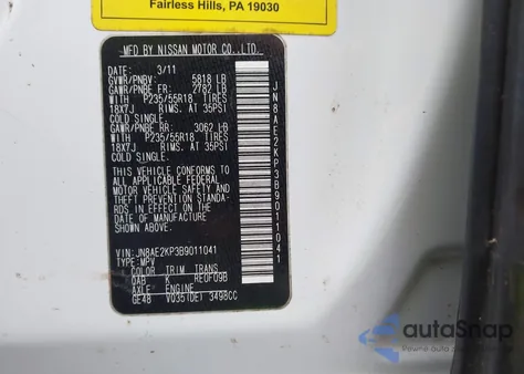 2011 Nissan Quest Le from USA, damaged, VIN JN8AE2KP3B9011041